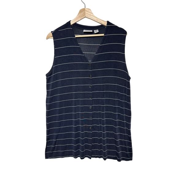 Chico’s Travelers Button Front Sleeveless Tank Top Blue White Stripes Sz 3 = XL - Picture 1 of 11